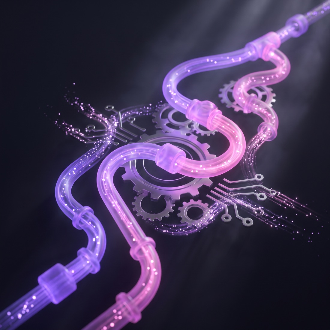 Abstract automation pipeline of glowing connected nodes