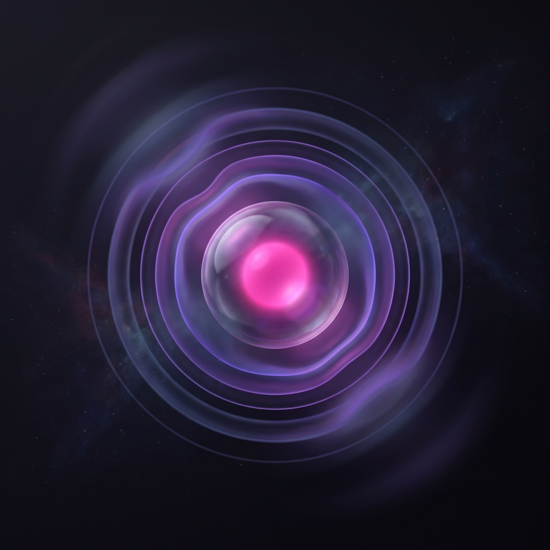 Abstract glowing orb emitting voice soundwaves