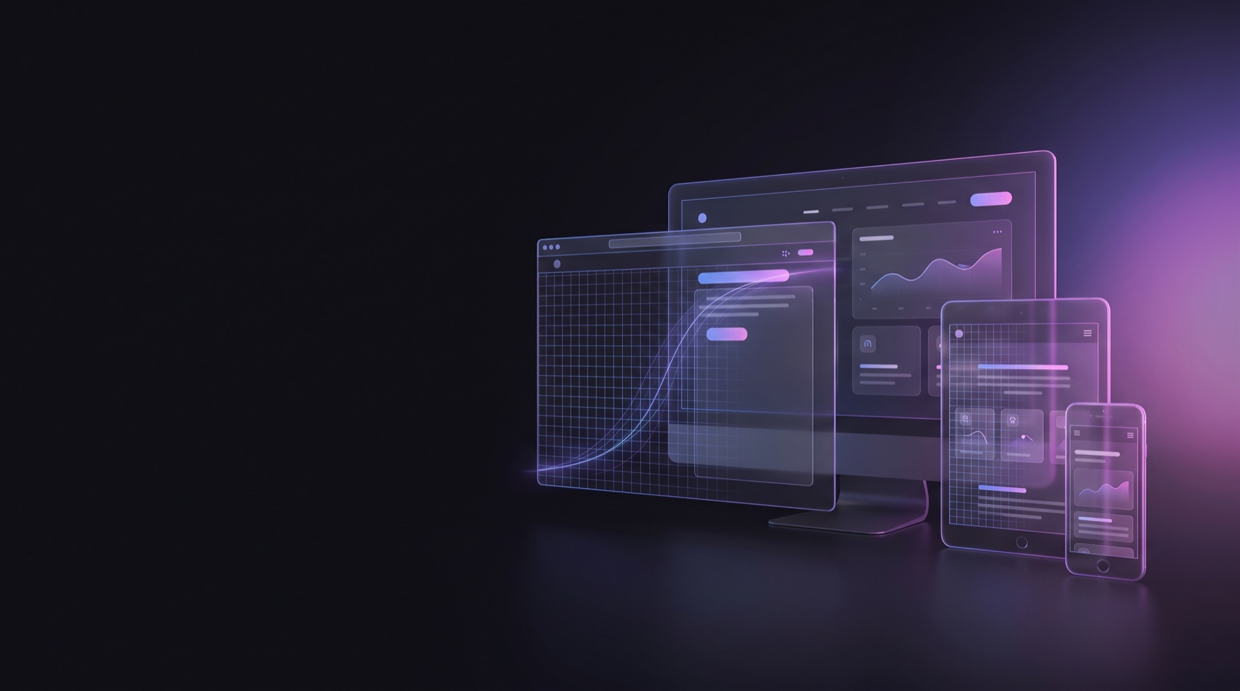 Abstract glass browser windows and device mockups